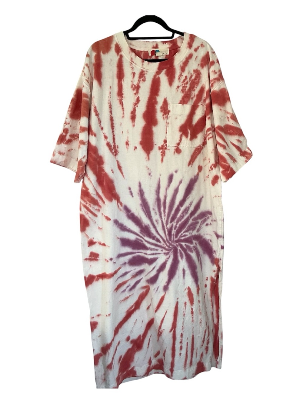 Free People Beach Camilla Tie-Dye Short Sleeve Shirt Dress in Red and Purple - Picture 3 of 11